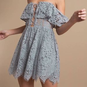 Tobi KINSLEY BLUE LACE RUFFLE SKATER DRESS